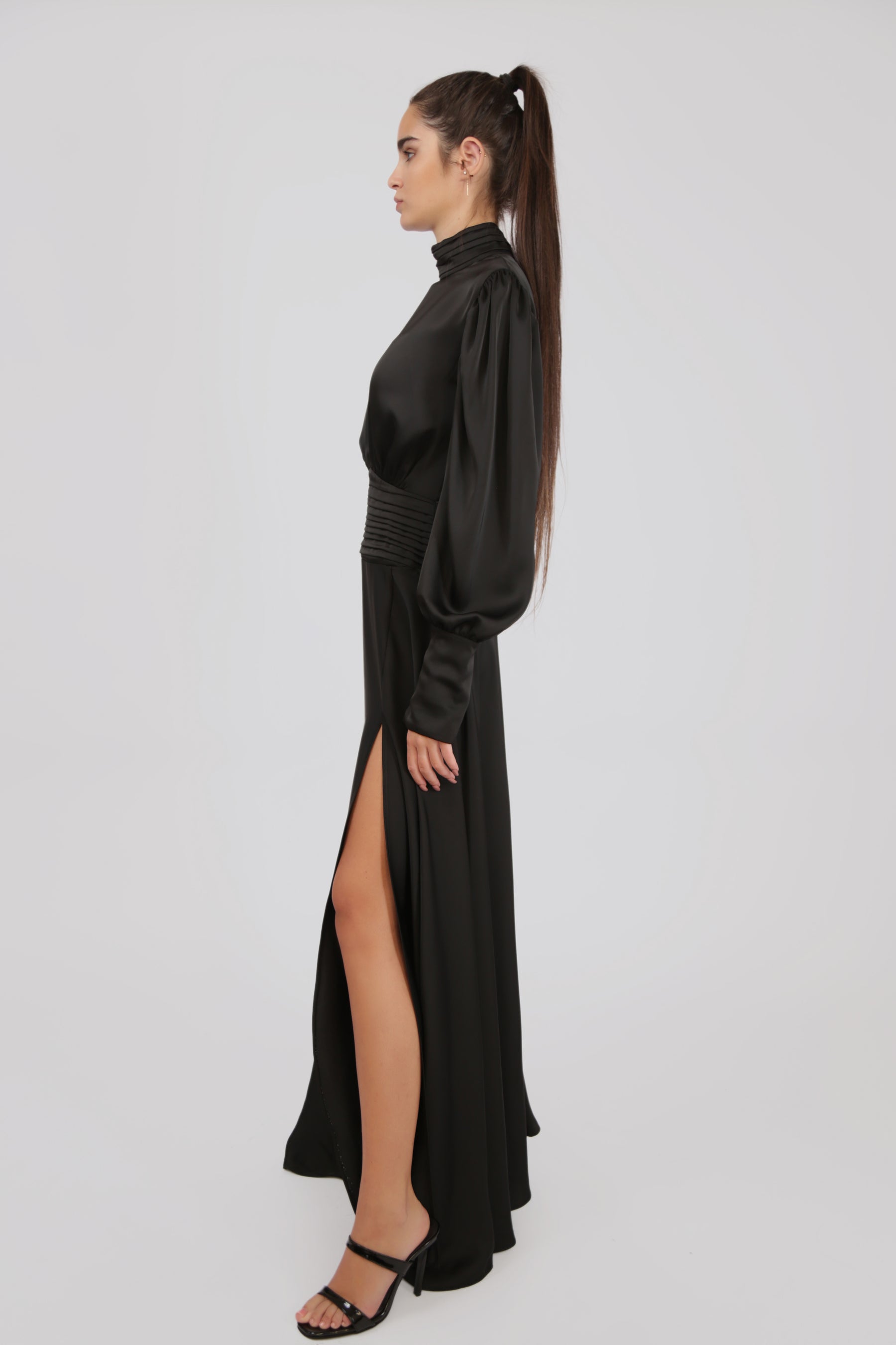 Satin Maxi Dress with Front Slit
