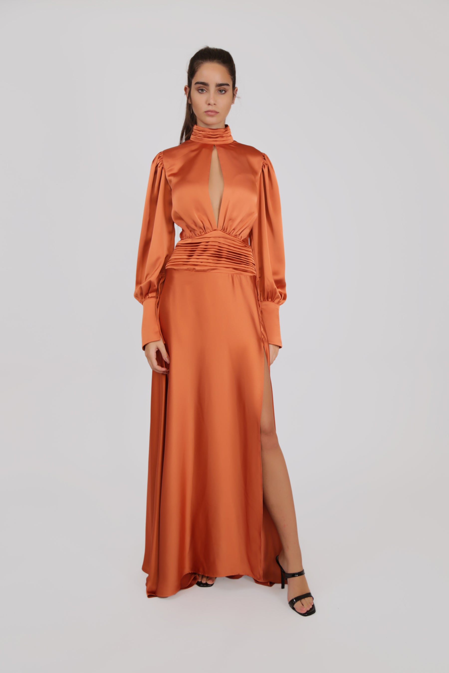 Satin Maxi Dress with Front Slit