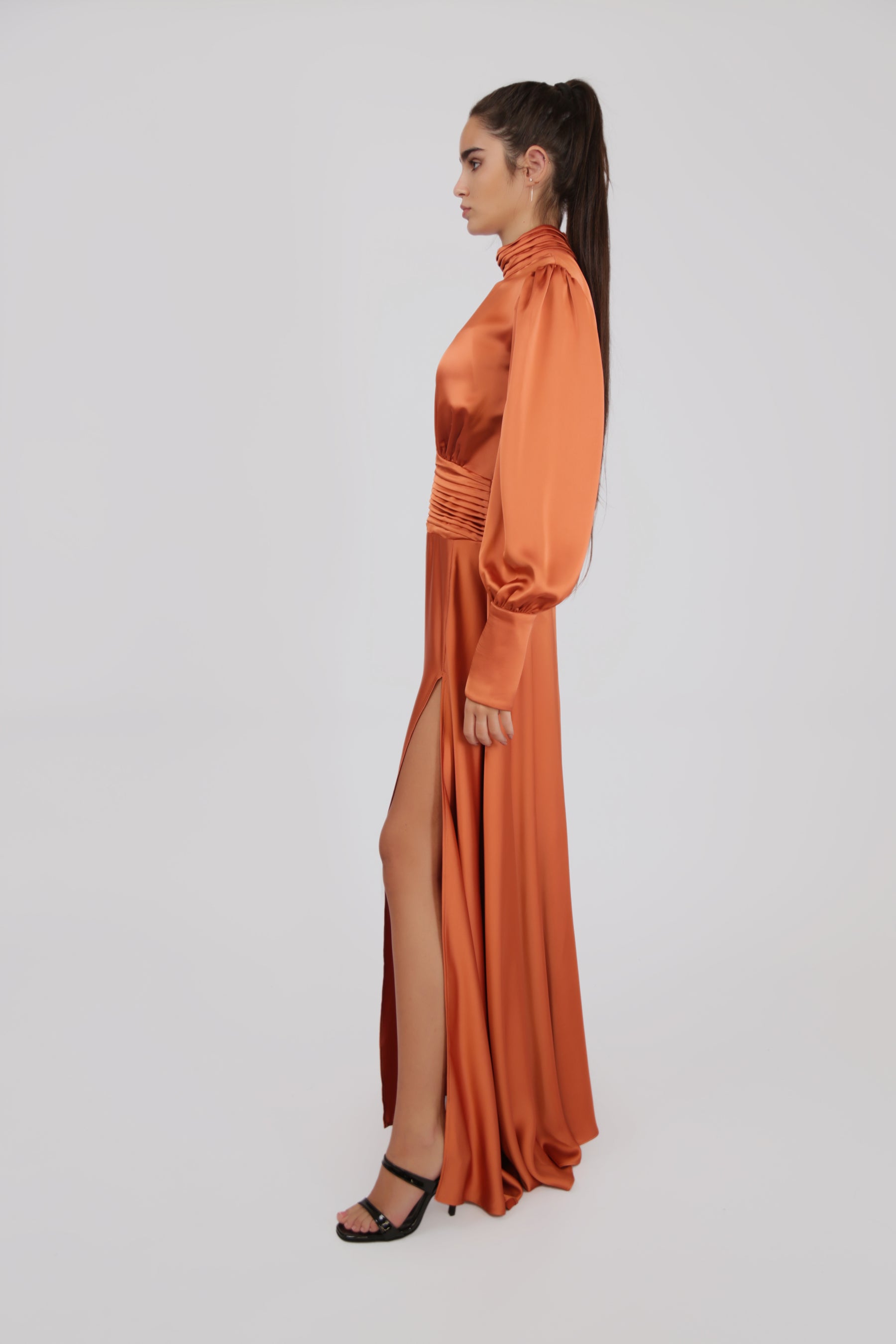 Satin Maxi Dress with Front Slit