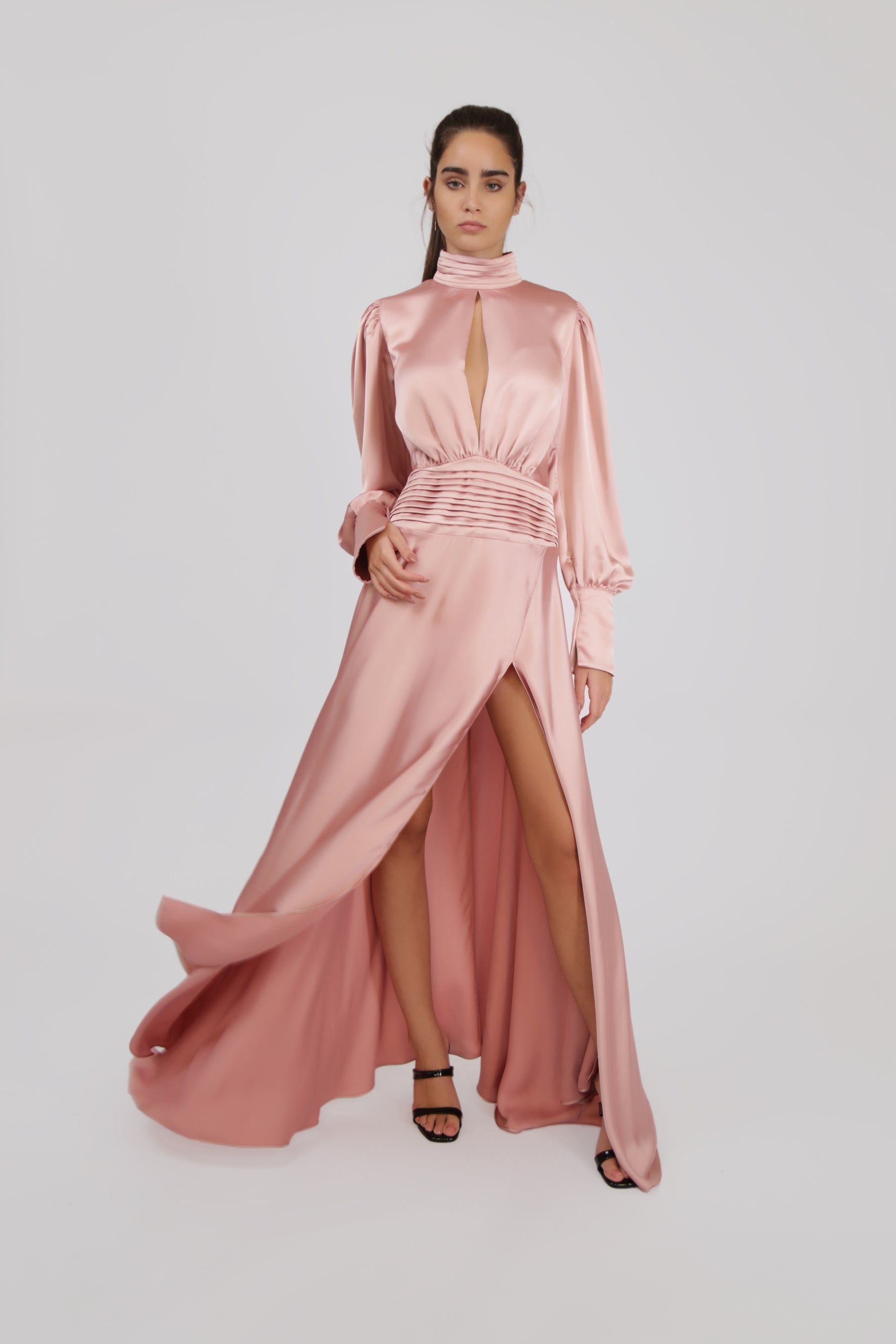 Satin Maxi Dress with Front Slit