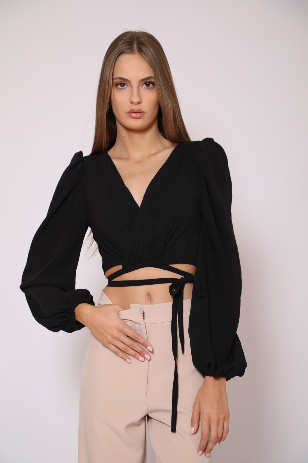 Wrap Top with Voluminous Sleeves