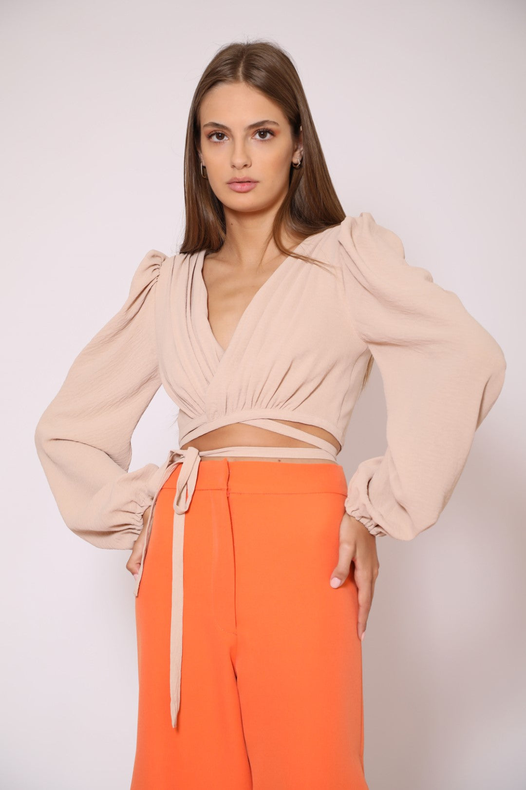 Wrap Top with Voluminous Sleeves
