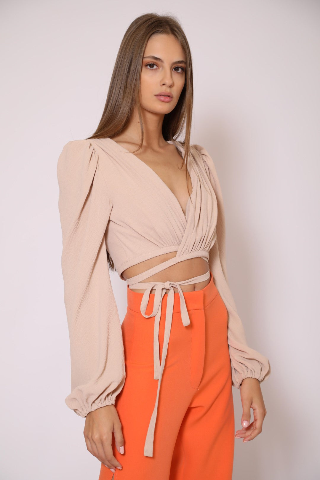 Wrap Top with Voluminous Sleeves