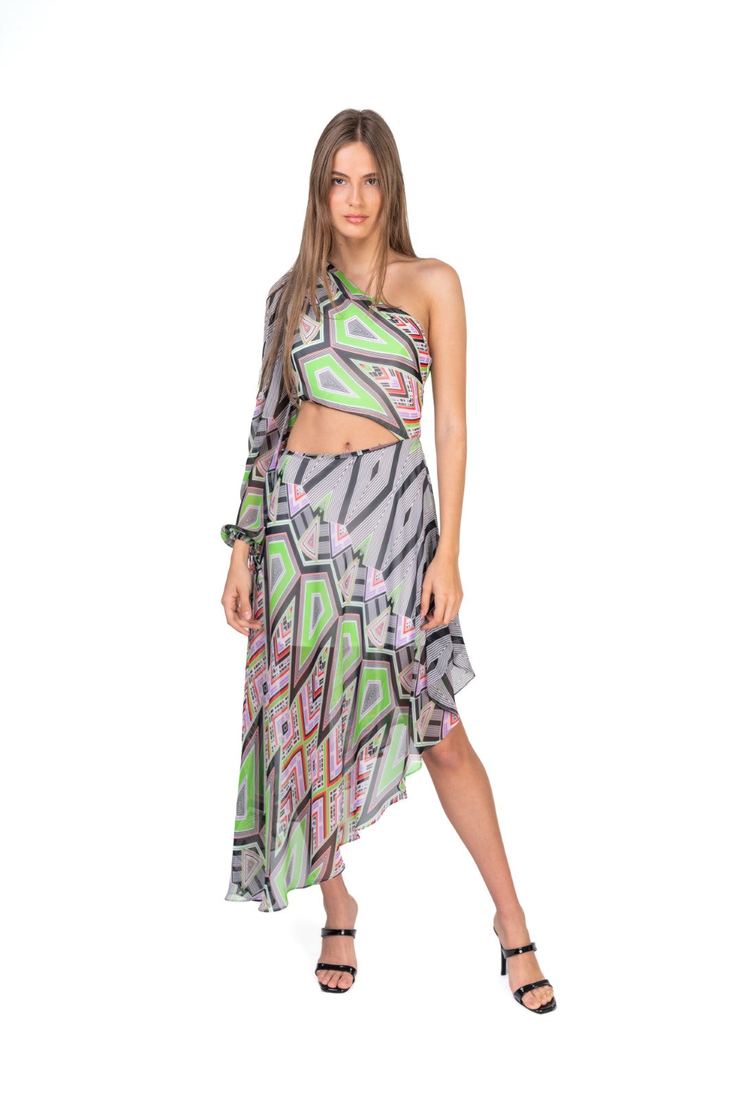 One Shoulder Asymetric Dress With Side Cuts