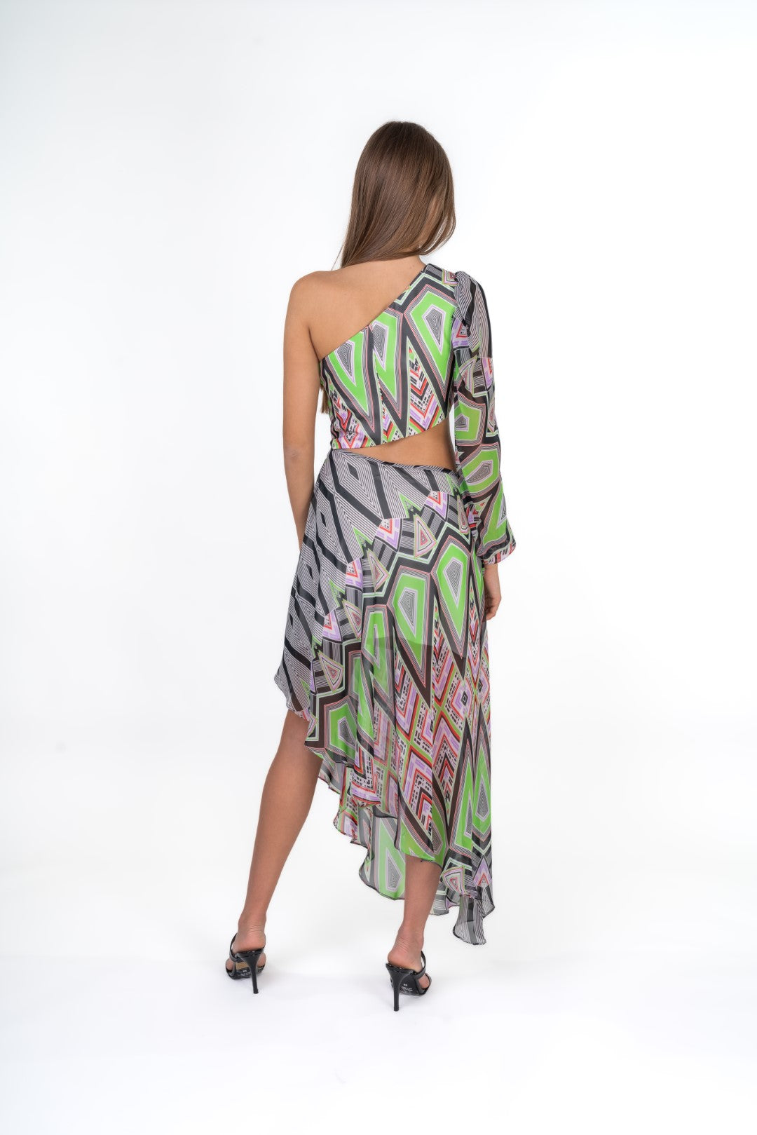 One Shoulder Asymetric Dress With Side Cuts