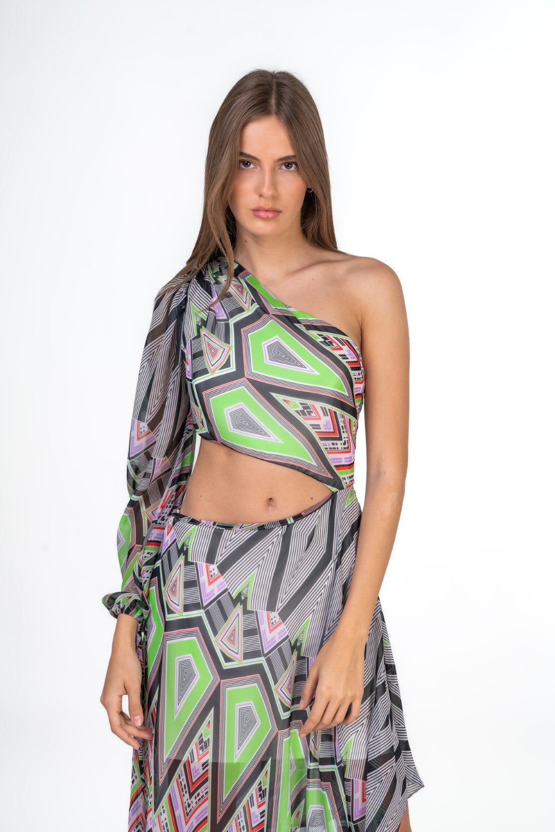 One Shoulder Asymetric Dress With Side Cuts