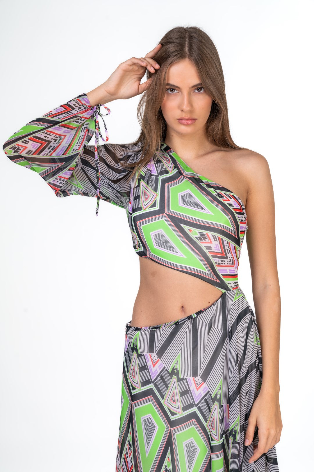 One Shoulder Asymetric Dress With Side Cuts