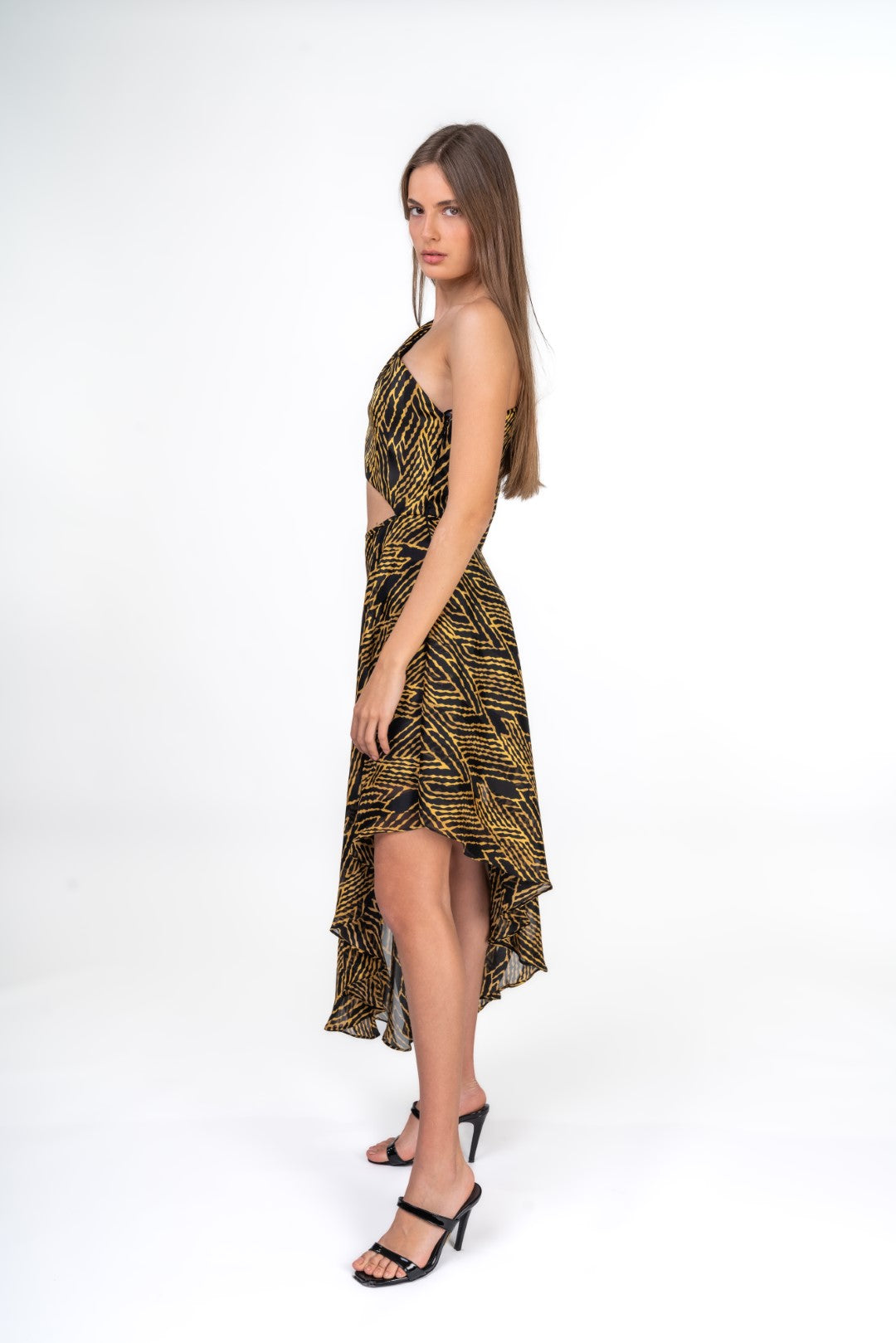 One Shoulder Asymetric Dress With Side Cuts