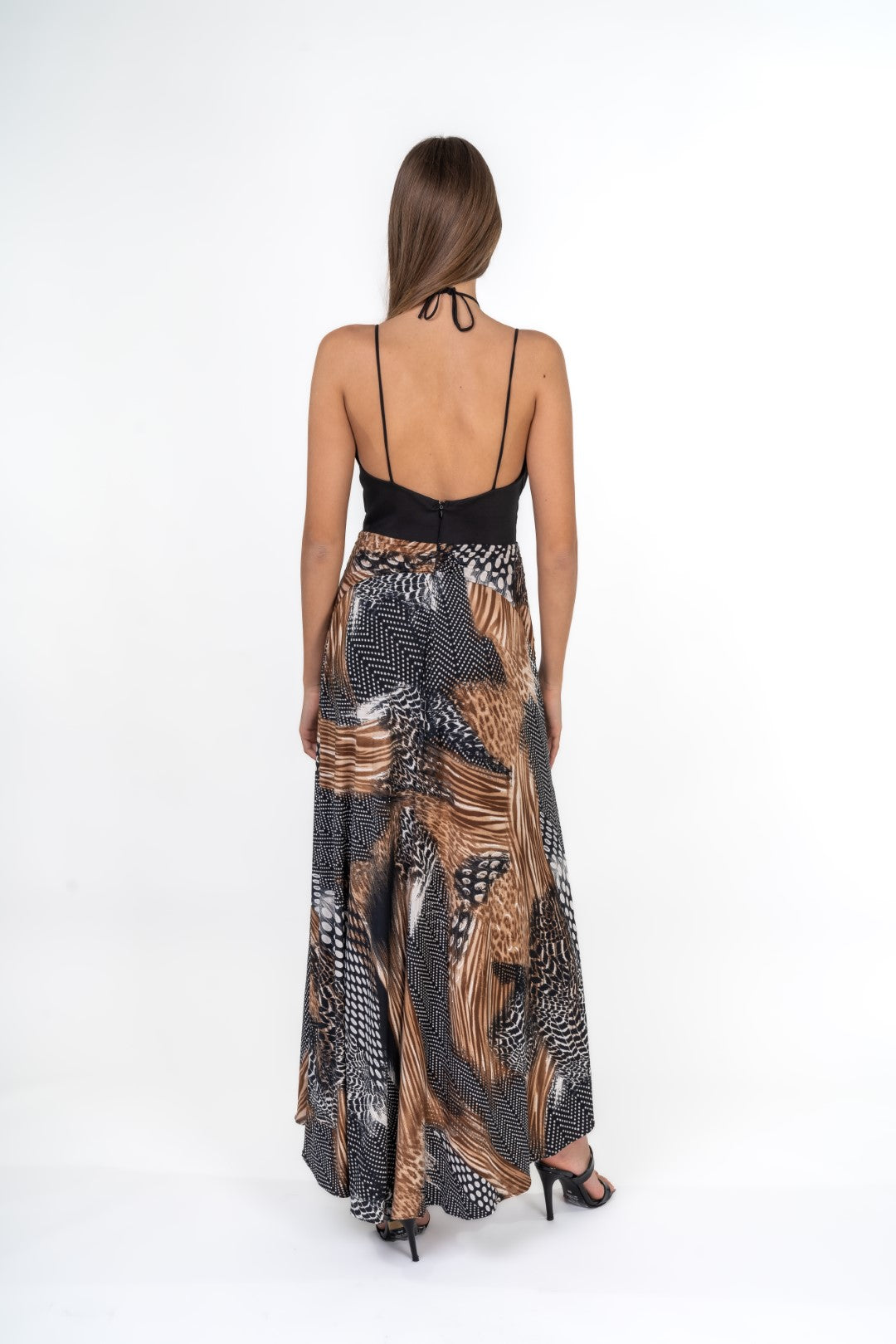 Tribal Low Cut Maxi Dress With Side Slits And Beaded Neckline