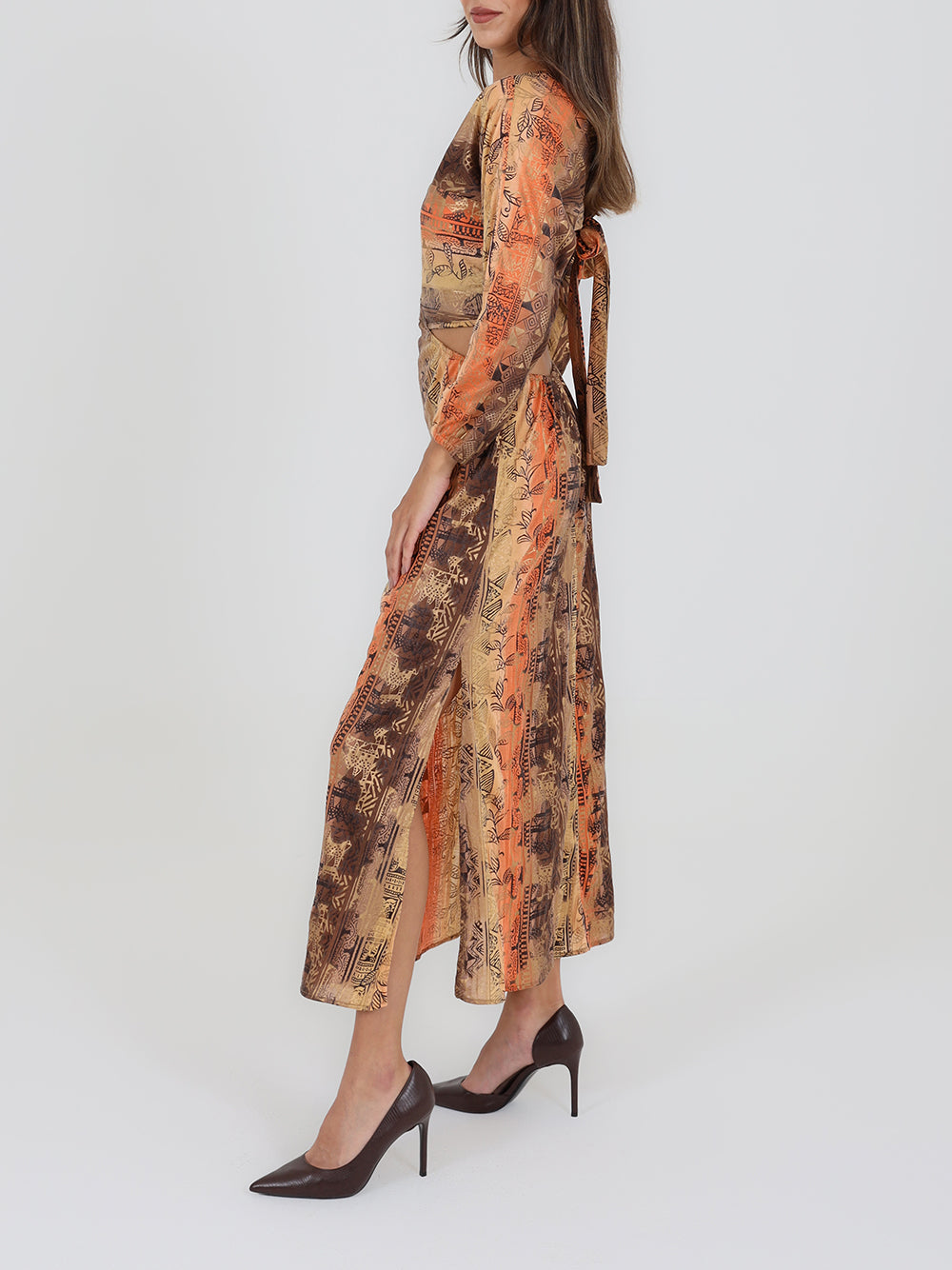 Maxi Patterned Dress With Cut Out And Open Back