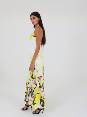 Printed Satin Dress With Cut Out Details