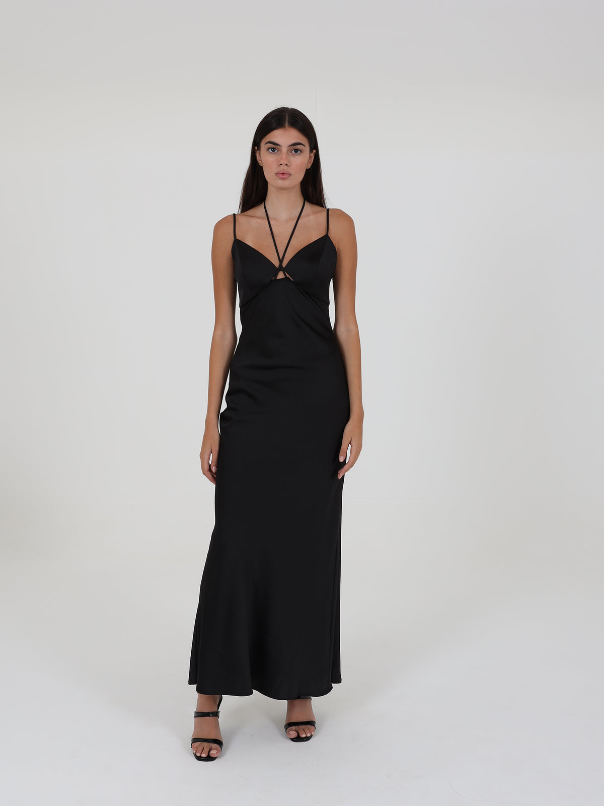 Black Satin Dress With Cut Out Details