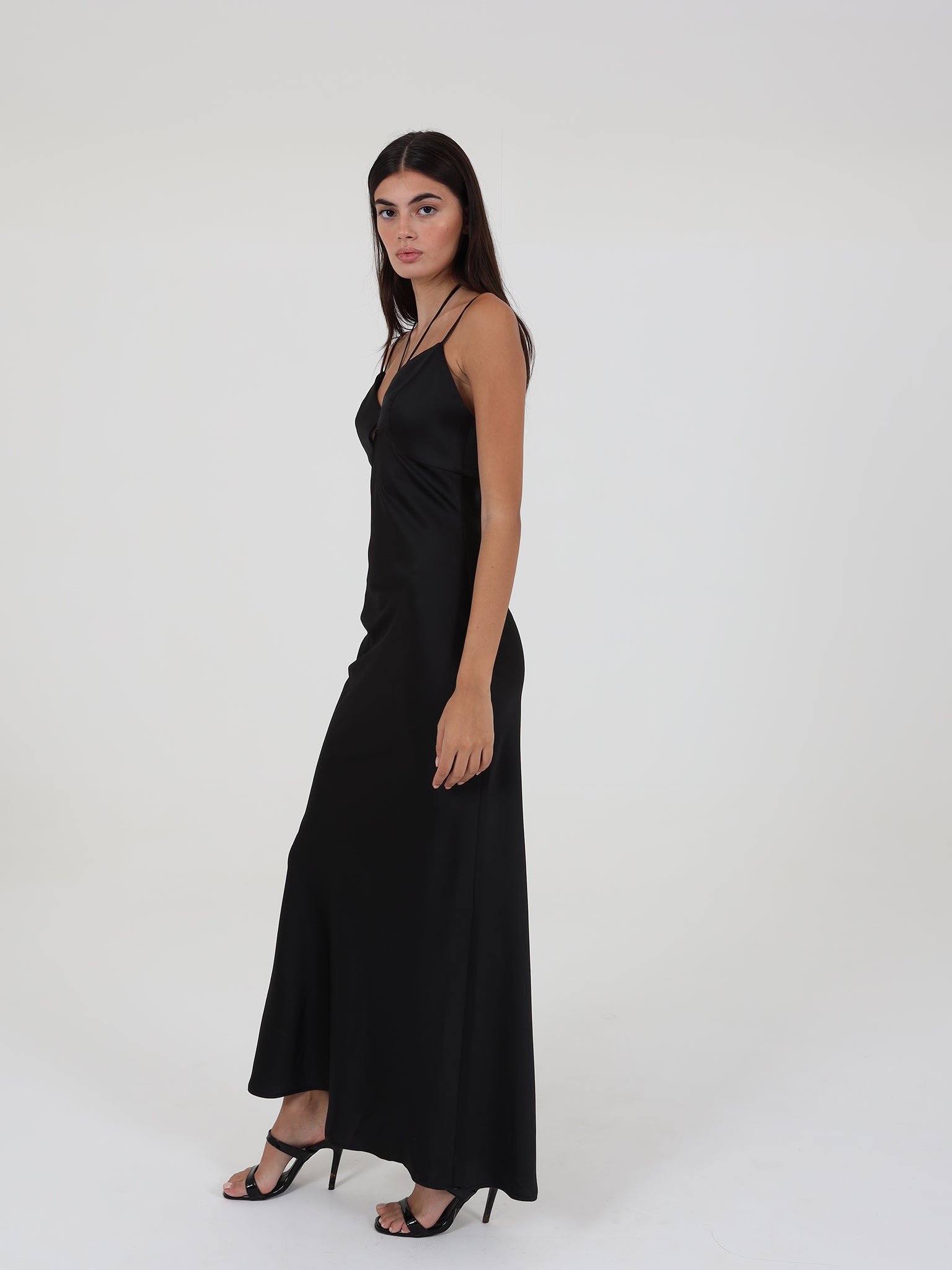 Black Satin Dress With Cut Out Details