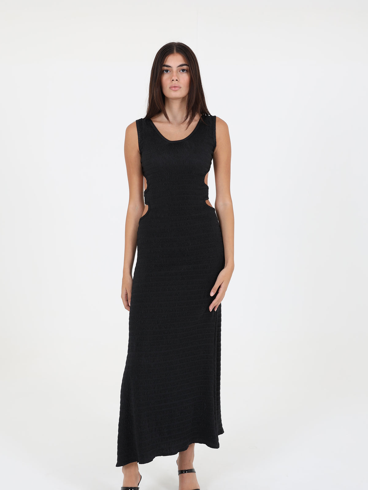 Textured Black Dress With Side Cut Outs