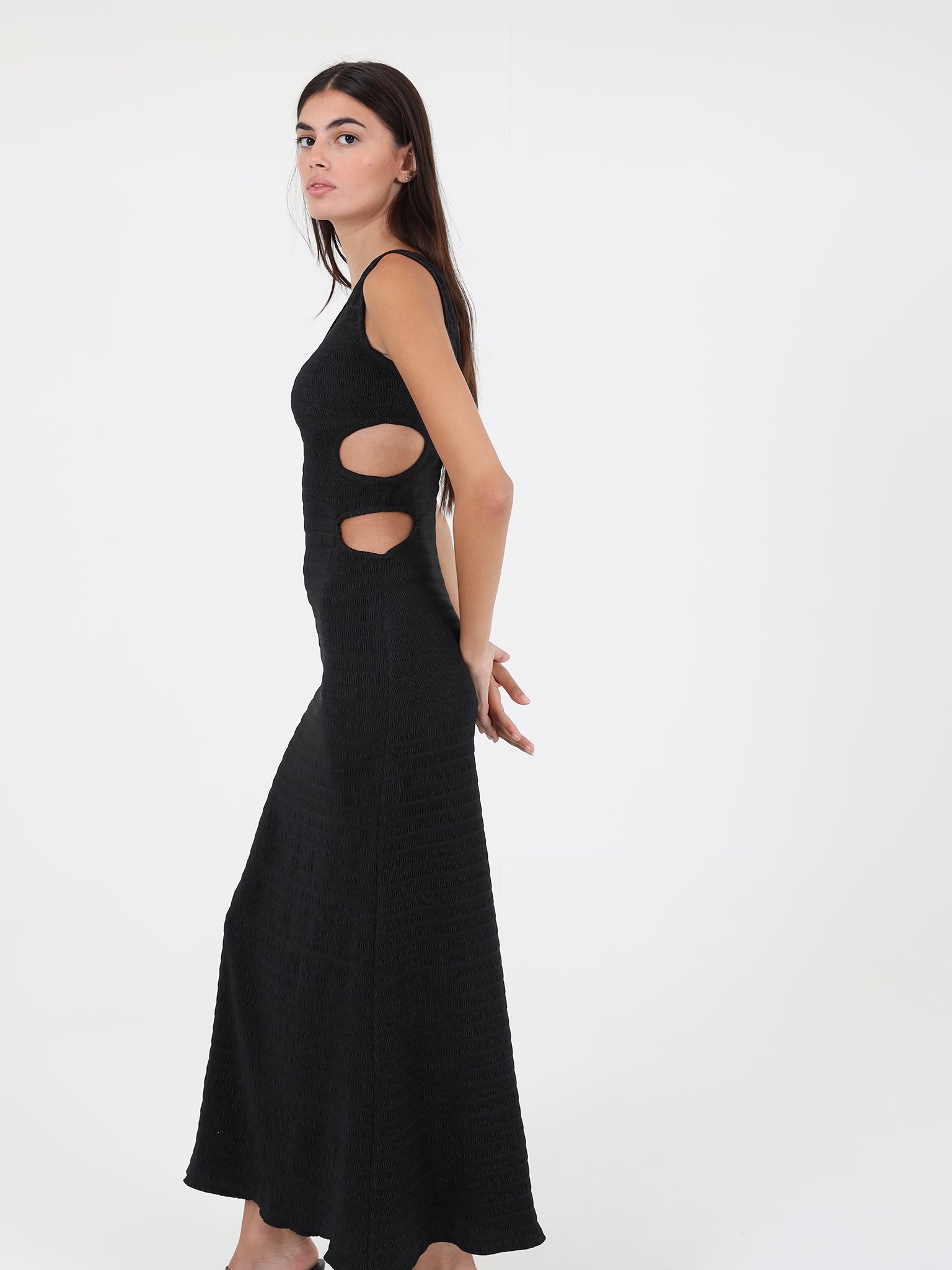 Textured Black Dress With Side Cut Outs