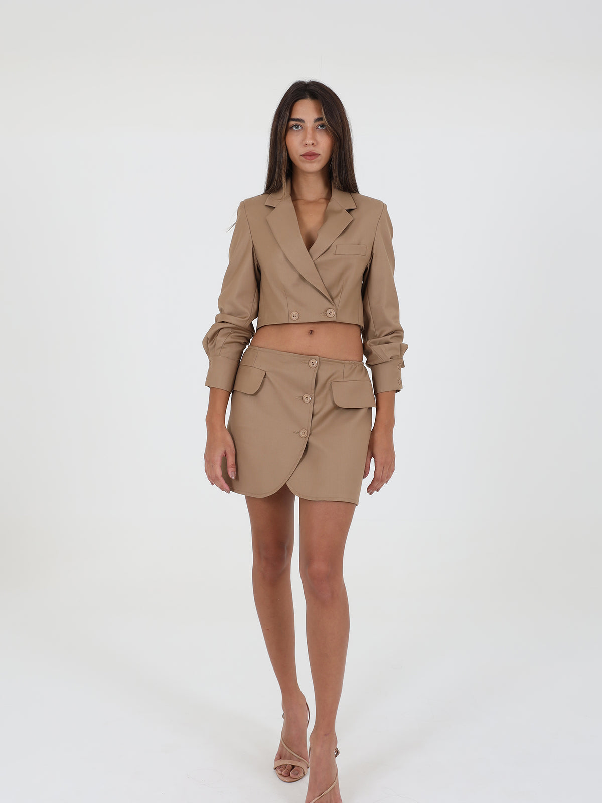 Crop Jacket With Asymmetric Skirt and Side Pockets