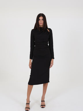 Long Sleeve Midi Dress With Open Cut Detail