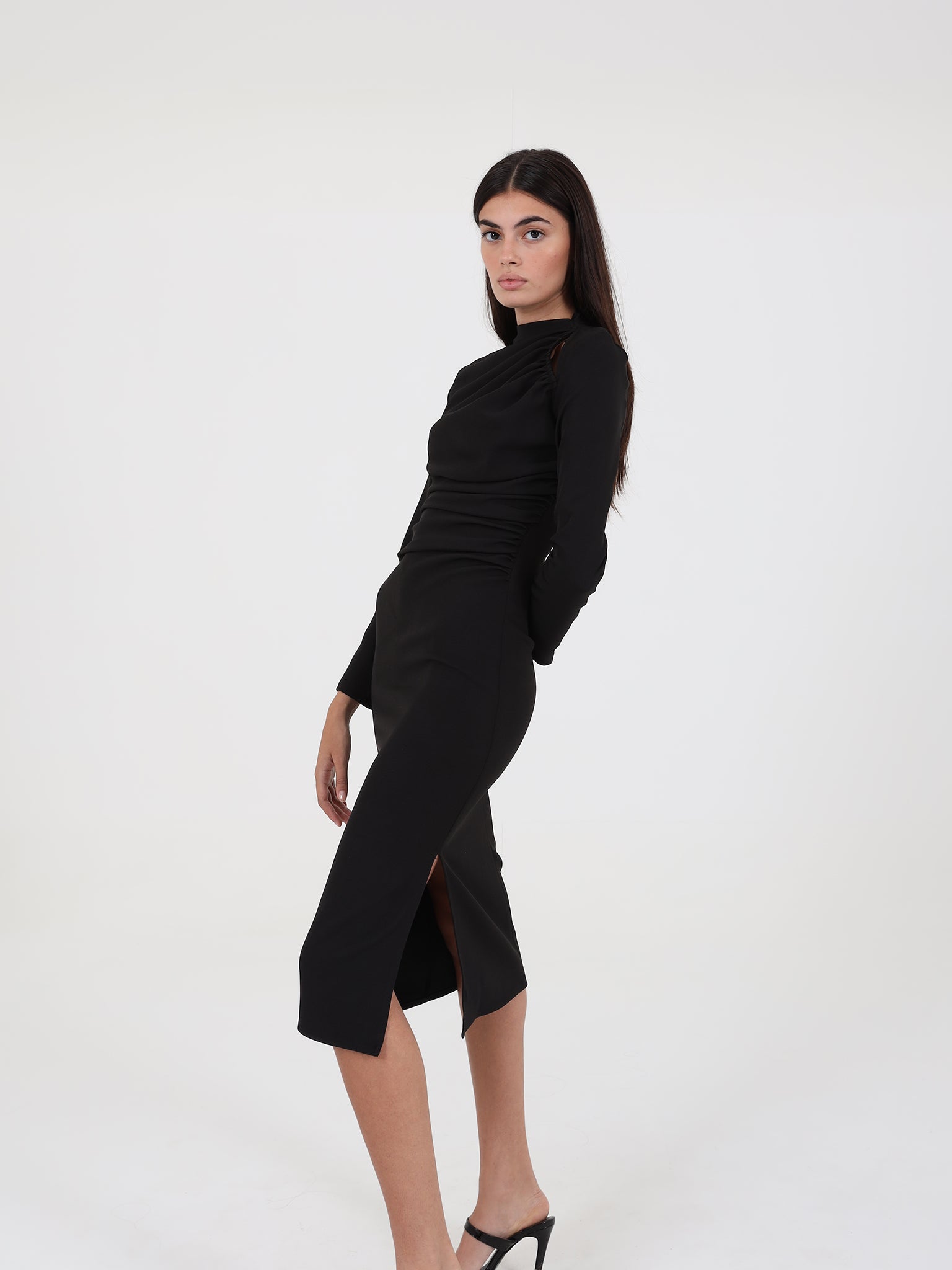 Long Sleeve Midi Dress With Open Cut Detail