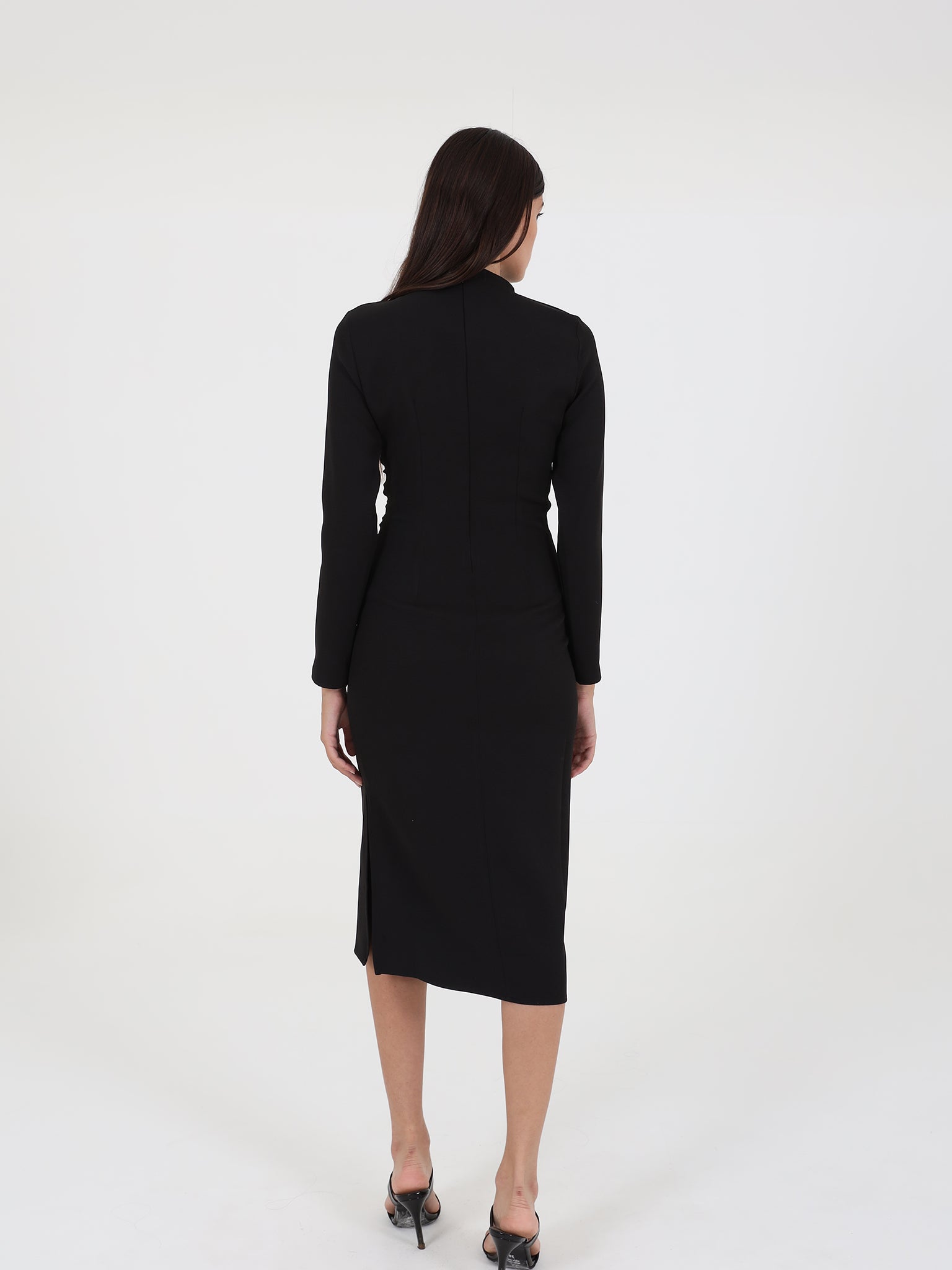 Long Sleeve Midi Dress With Open Cut Detail