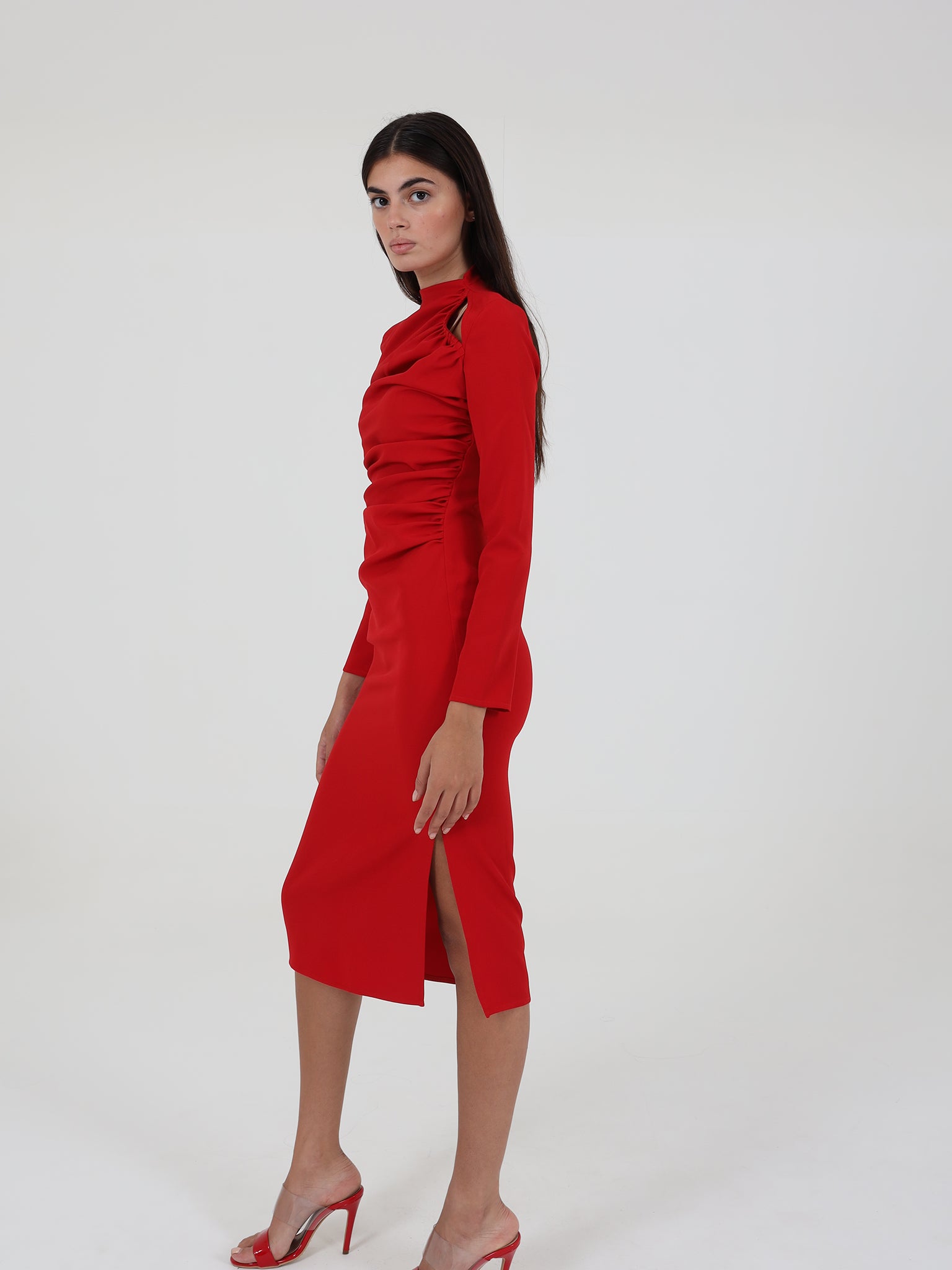 Long Sleeve Midi Dress With Open Cut Detail
