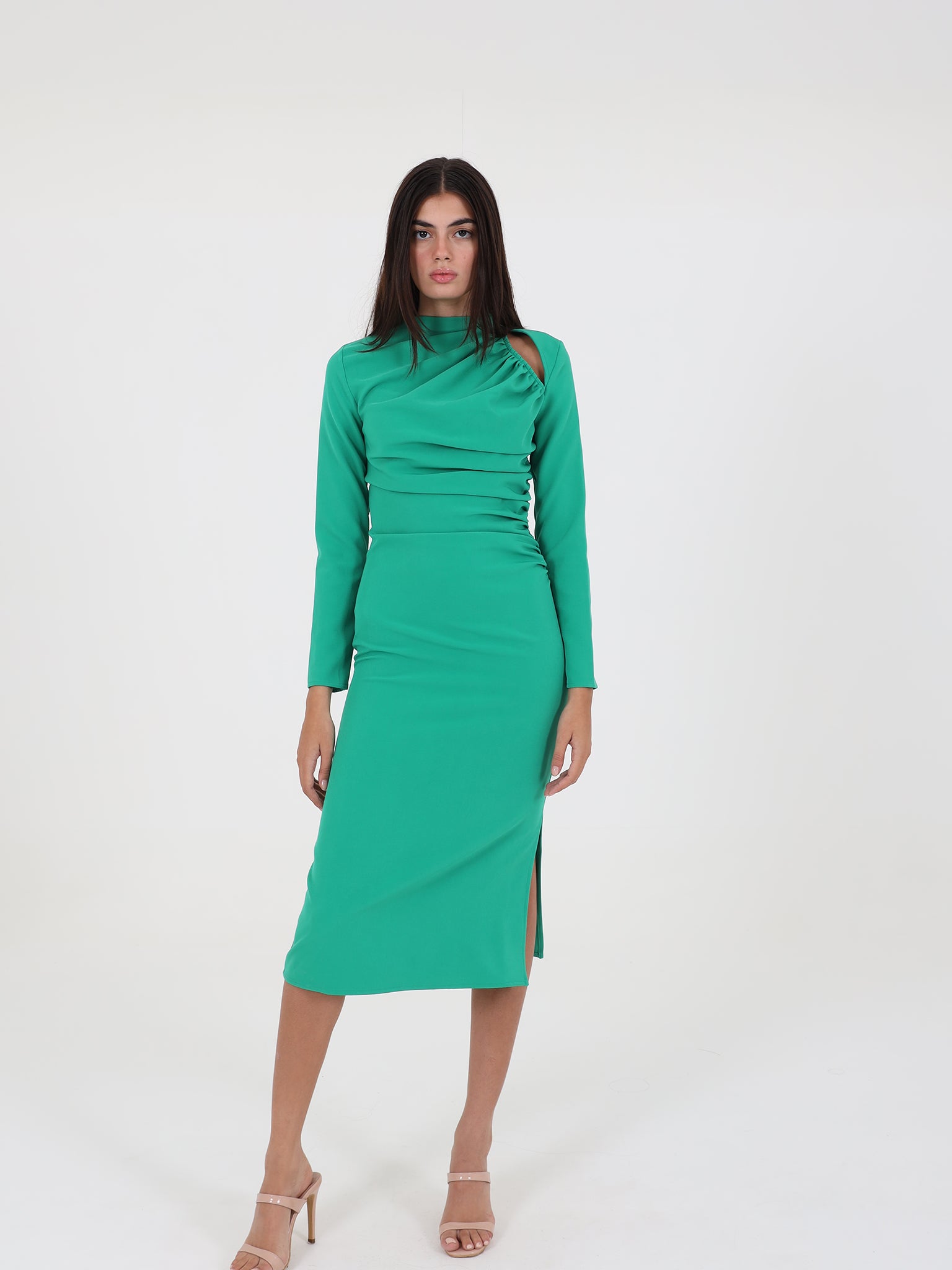 Long Sleeve Midi Dress With Open Cut Detail