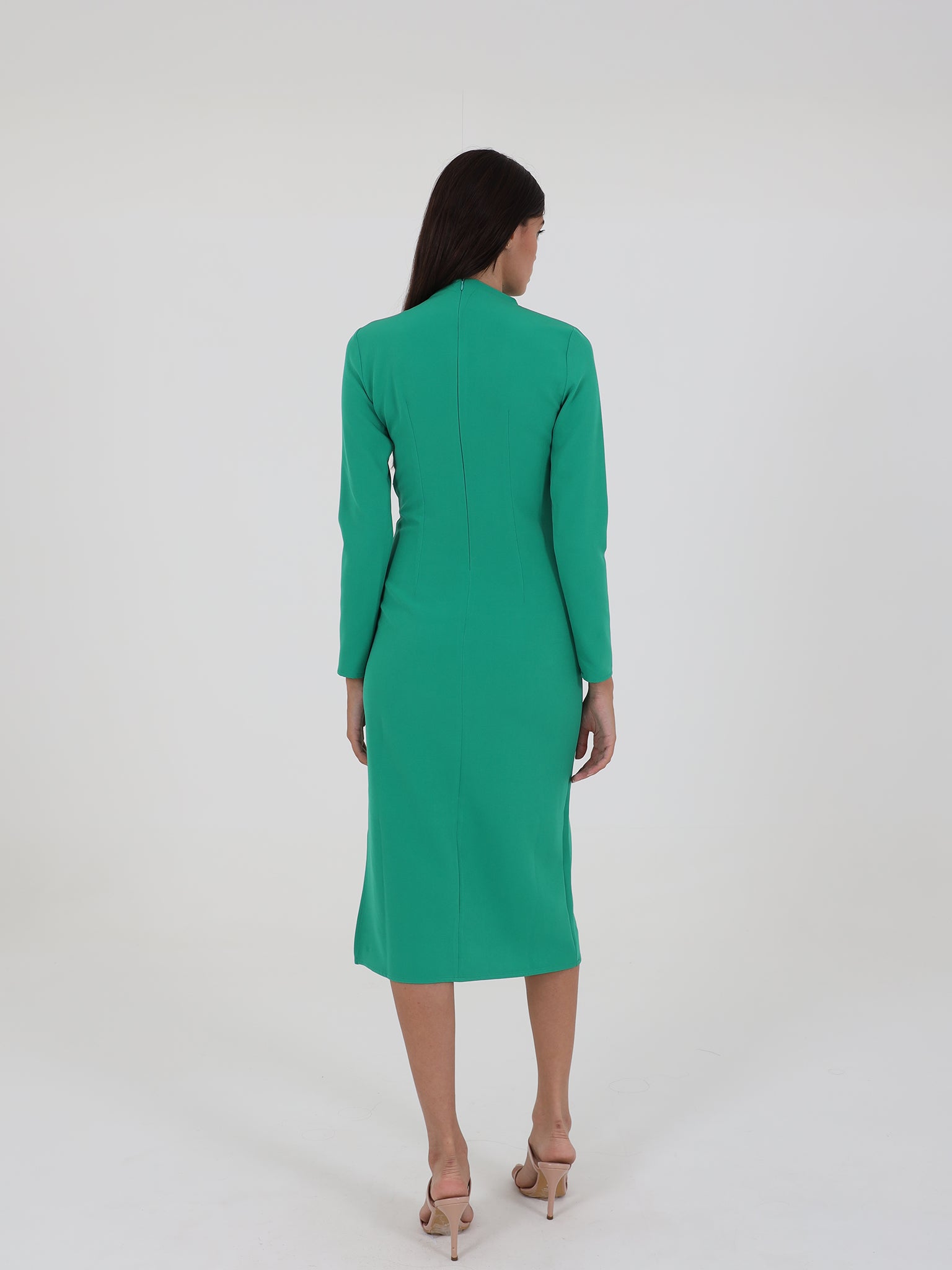 Long Sleeve Midi Dress With Open Cut Detail