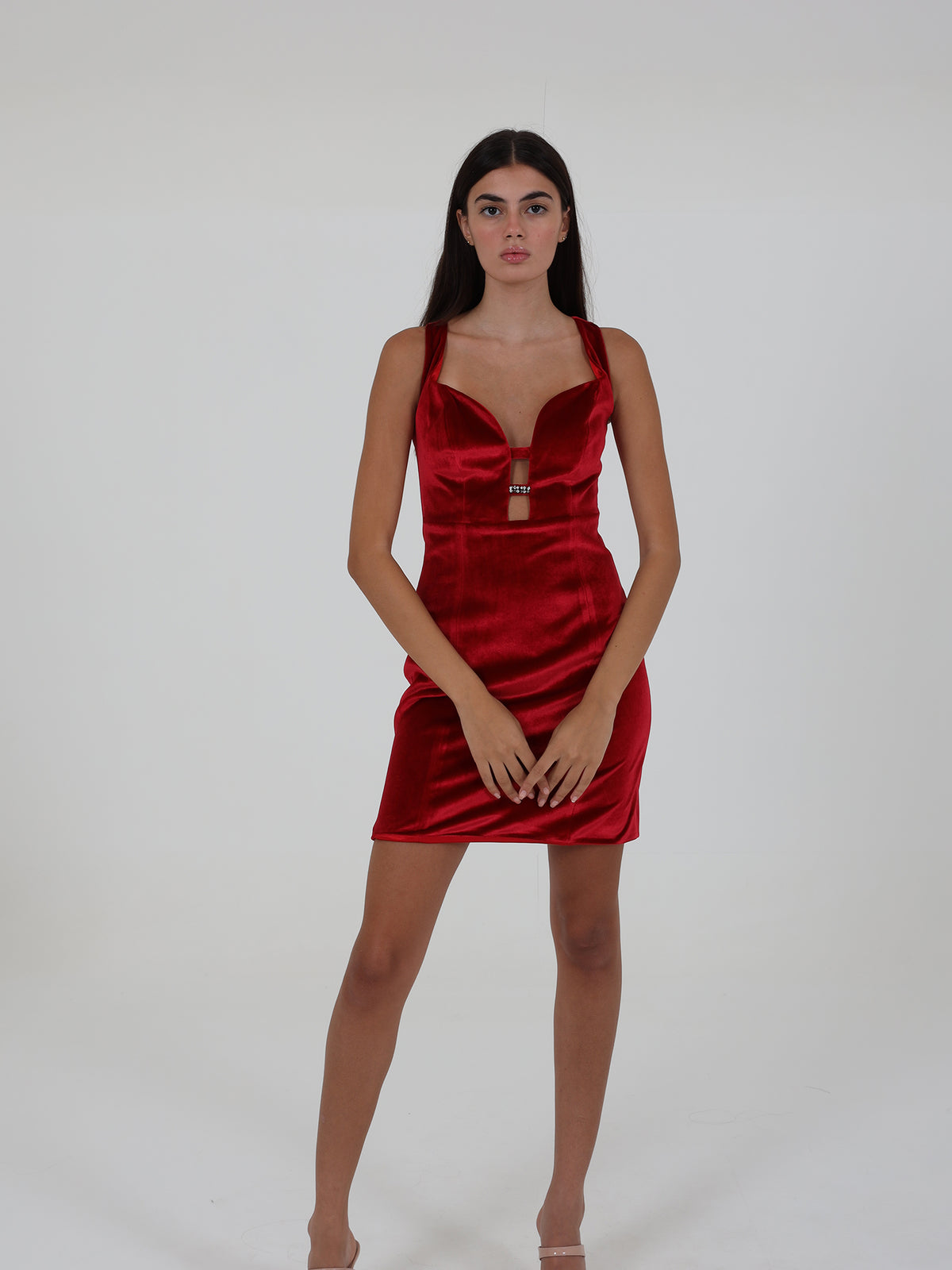 Velvet Low-Cut Dress With Sequin Detail