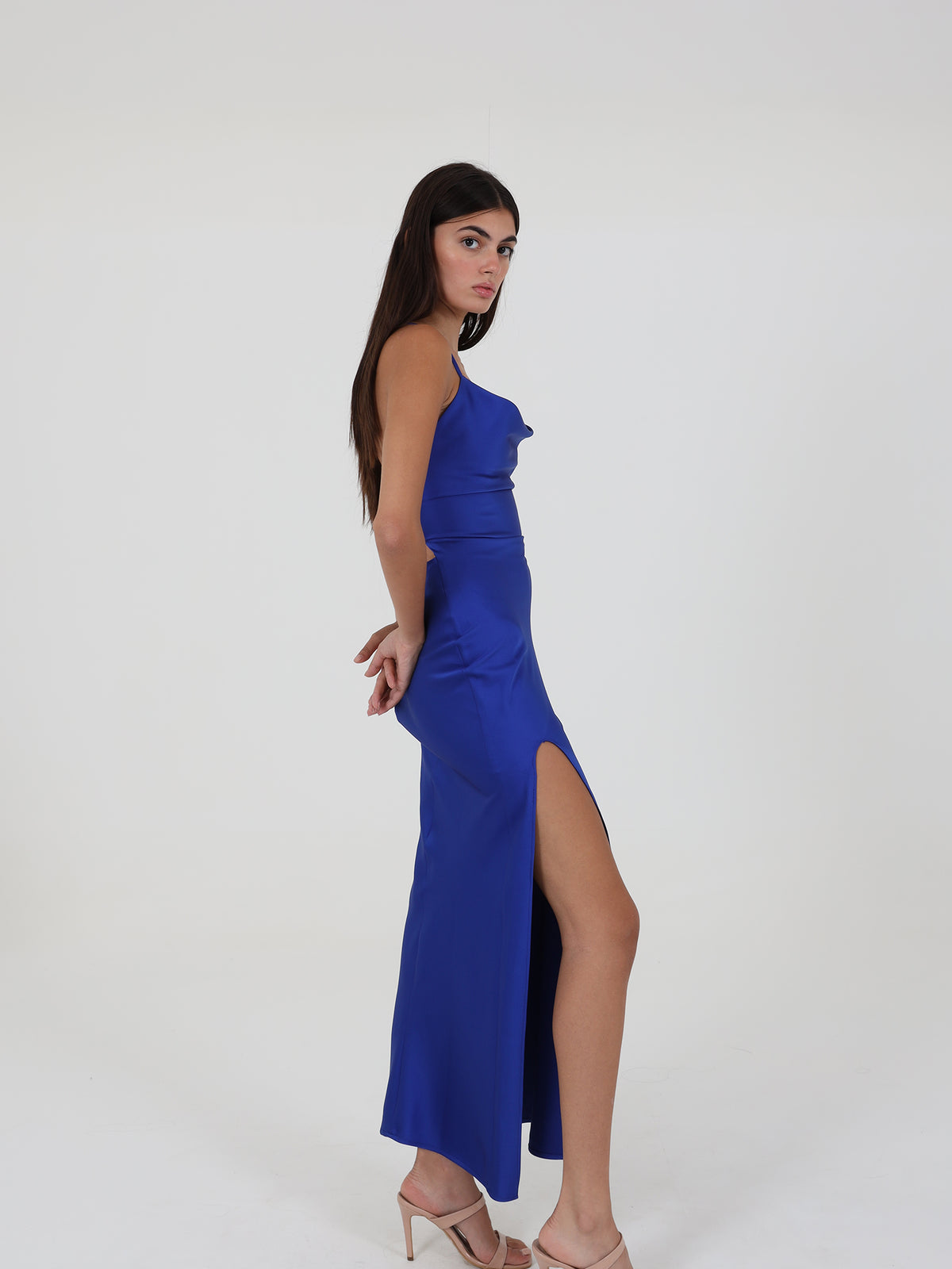 Satin Dress With Open Back And Side Slit
