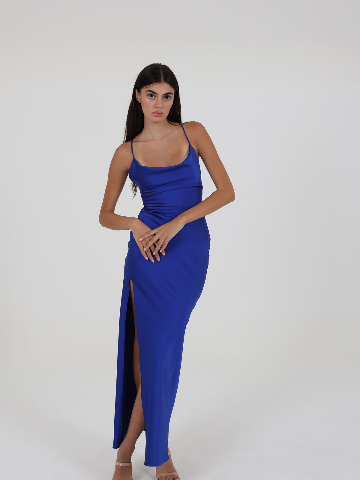 Satin Dress With Open Back And Side Slit
