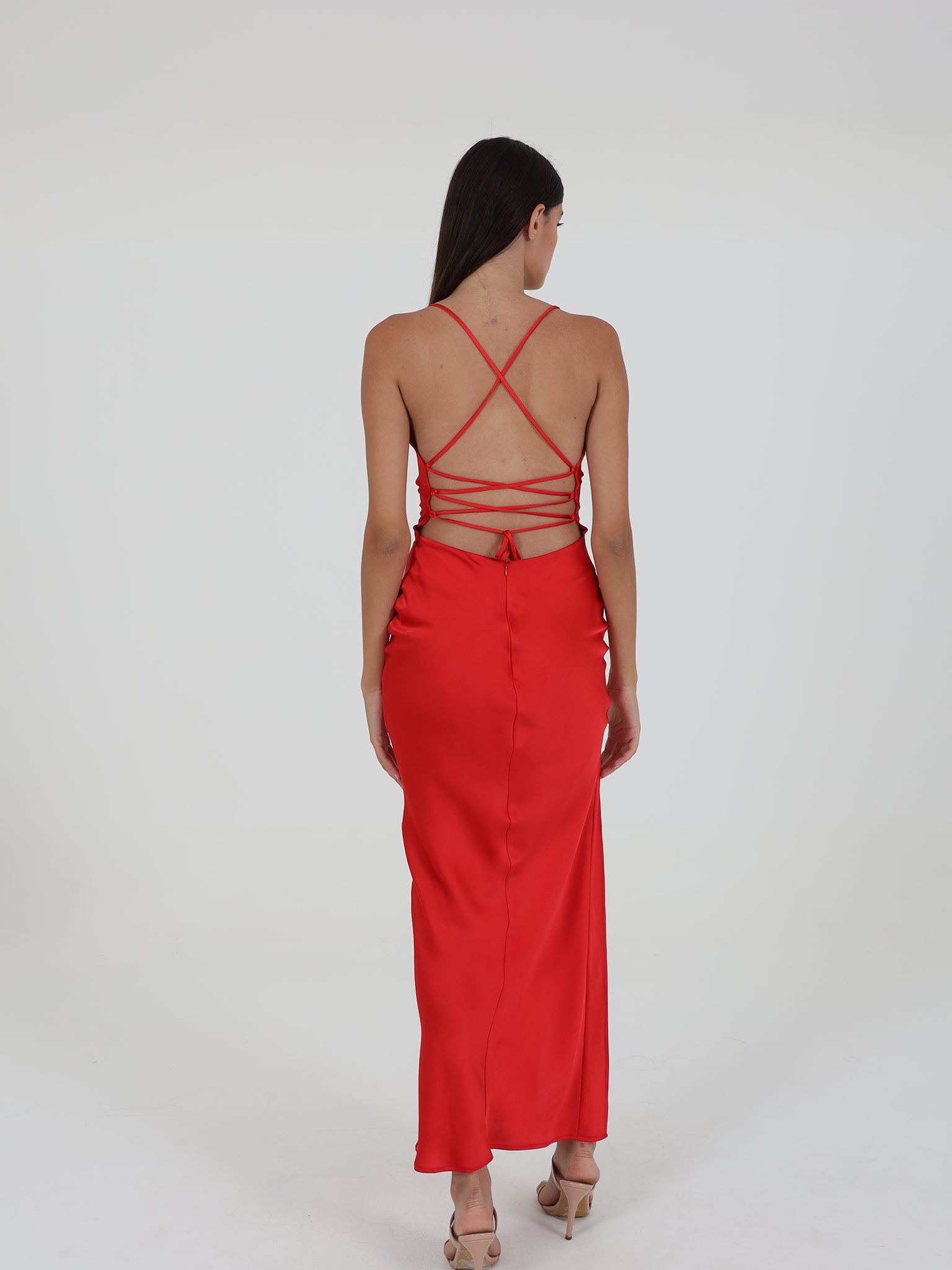 Satin Dress With Open Back And Side Slit