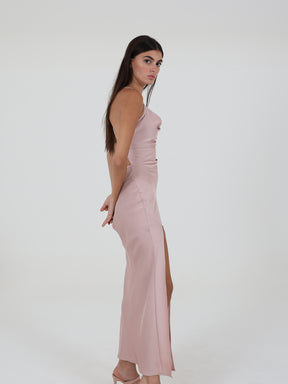 Satin Dress With Open Back And Side Slit