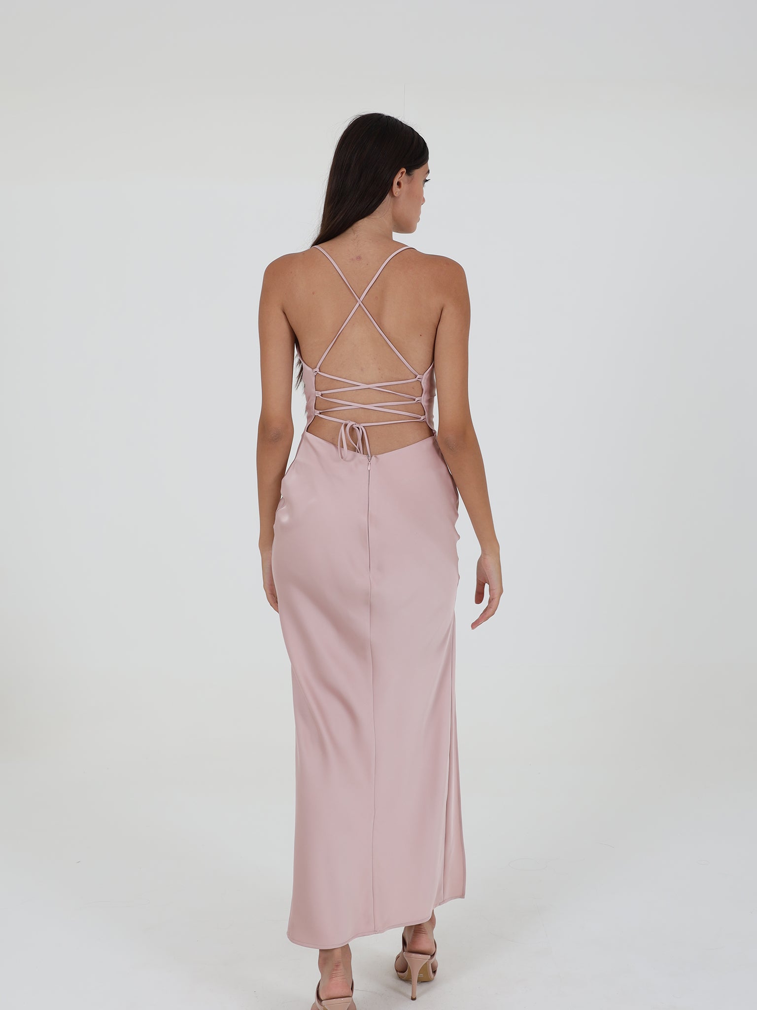 Satin Dress With Open Back And Side Slit