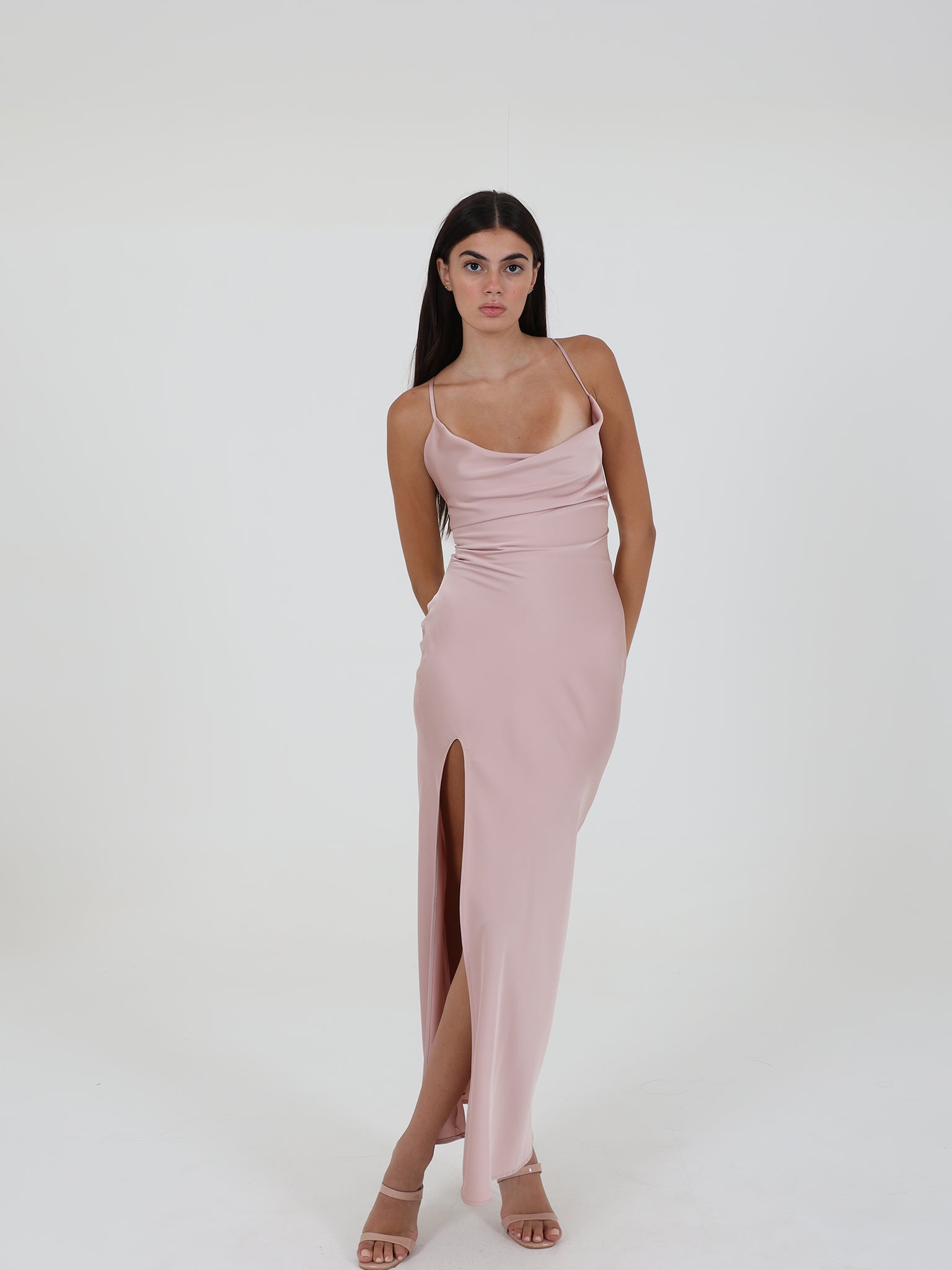 Satin Dress With Open Back And Side Slit