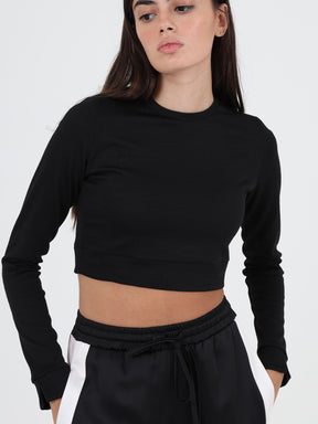 Cotton Crop Top With Short Sleeve Cut Outs