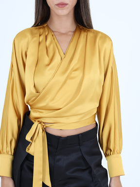 Flowing Satin Wrap Top