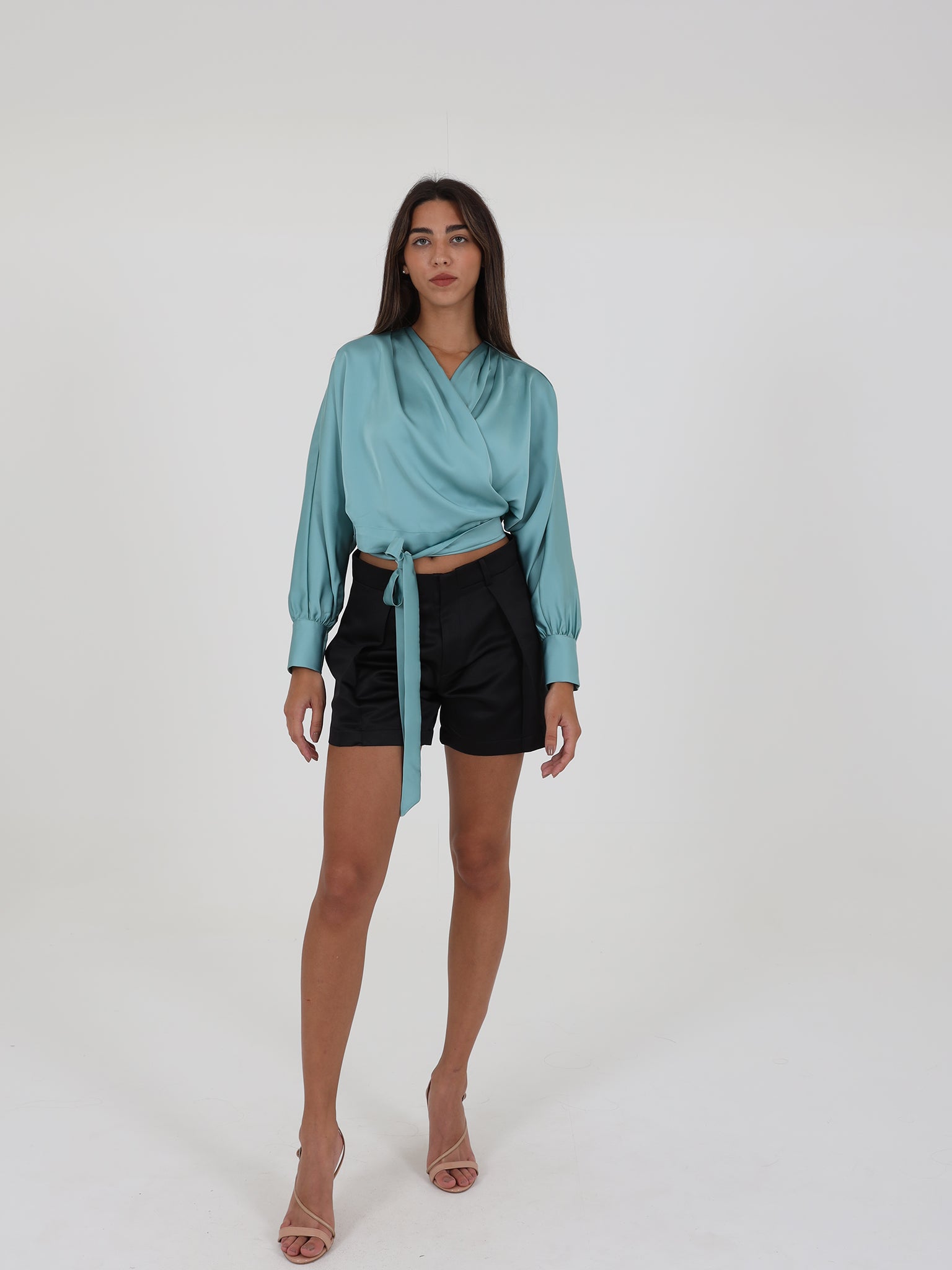 Flowing Satin Wrap Top