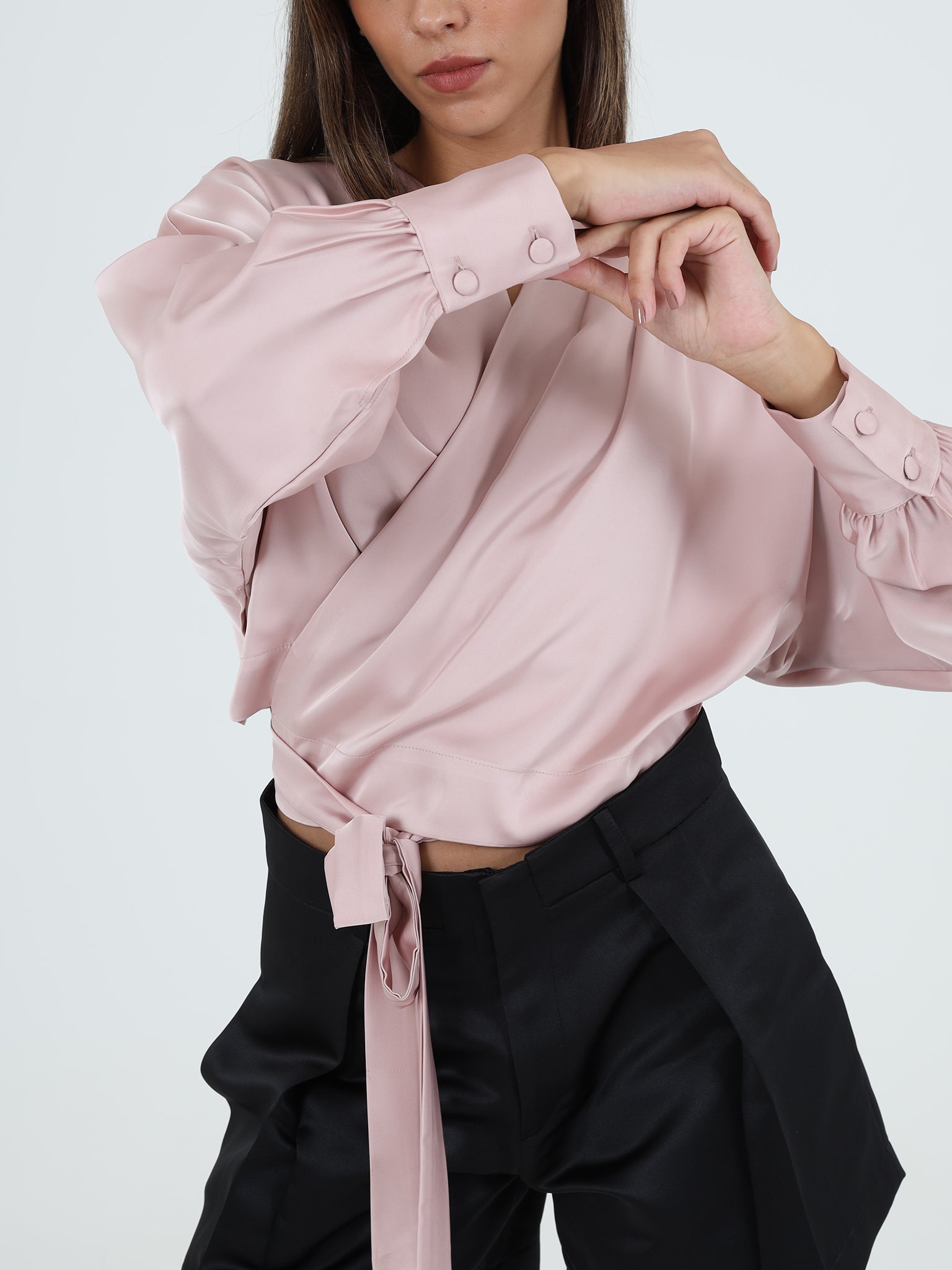 Flowing Satin Wrap Top