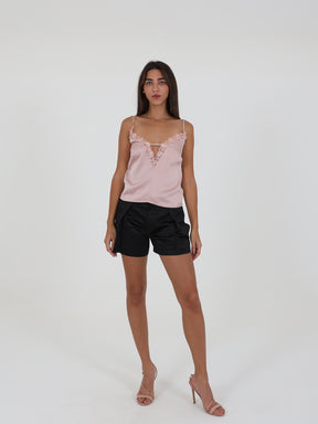 Low-Cut Satin Lace Top