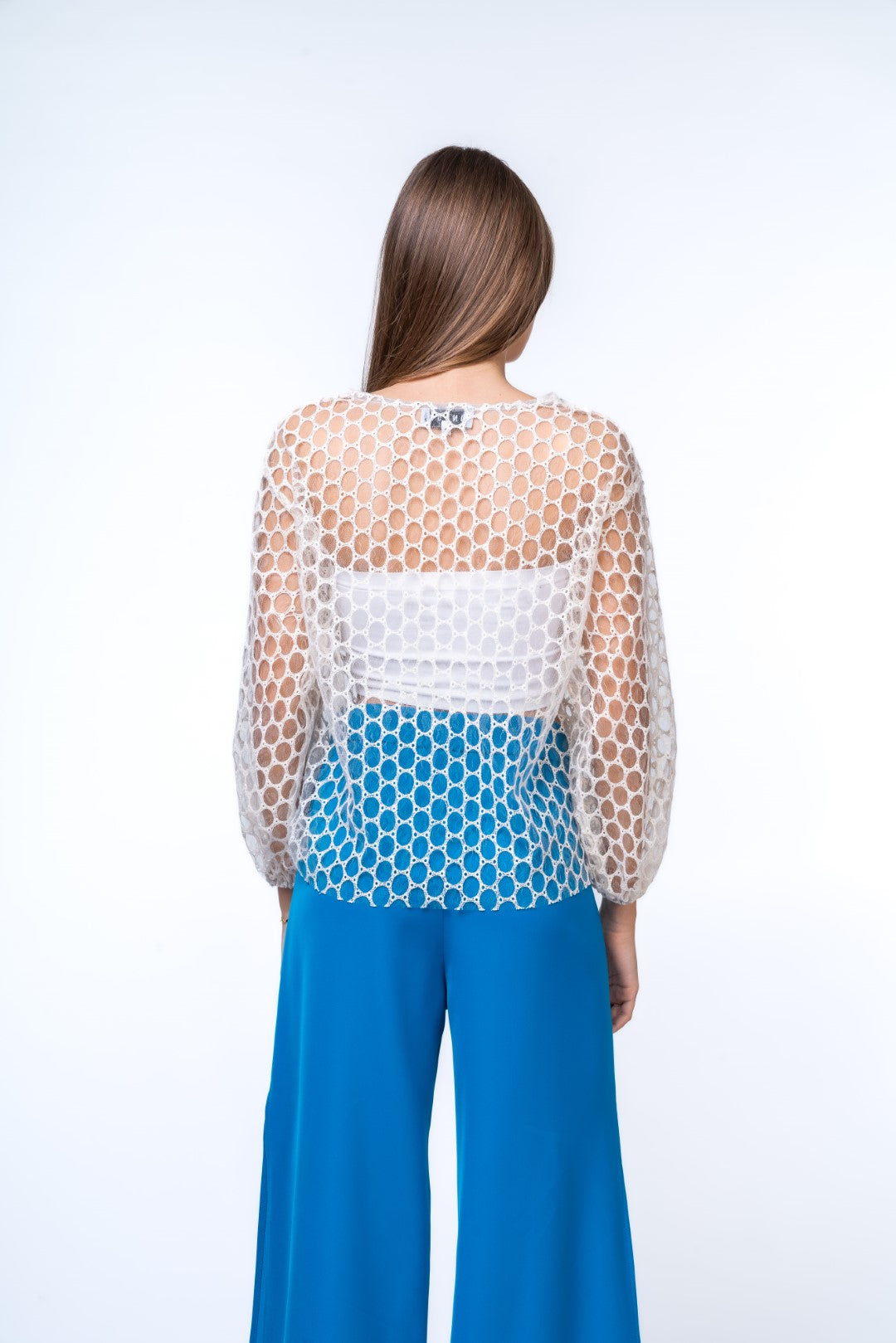 Off-White Sheer Top With Voluminous Sleeves