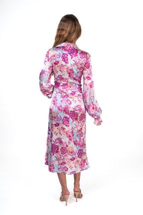 Patterned Flowery Satin Dress