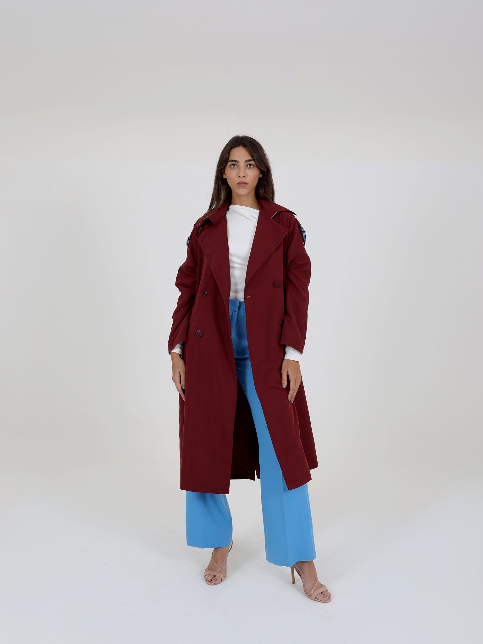 Trench Coat With Belt And Details Inside