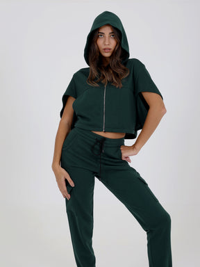 Cropped Sweatshirt With Zipper And Jogging Trousers