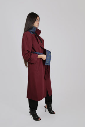 Trench Coat with Belt and Collar Details