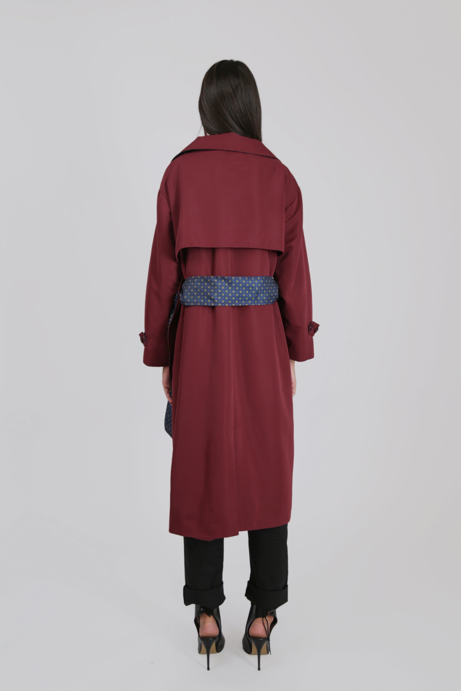 Trench Coat with Belt and Collar Details