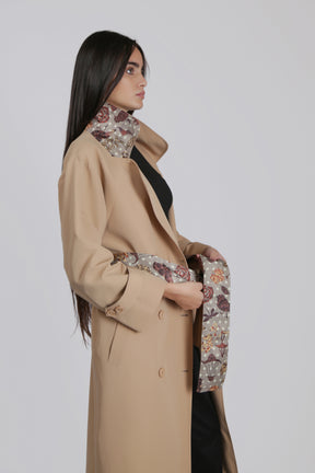 Trench Coat with Belt and Collar Details