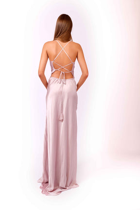 Draped Silk Dress with Open Back
