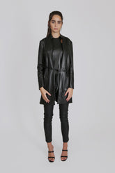 Faux Tailored Leather Jacket with Belt