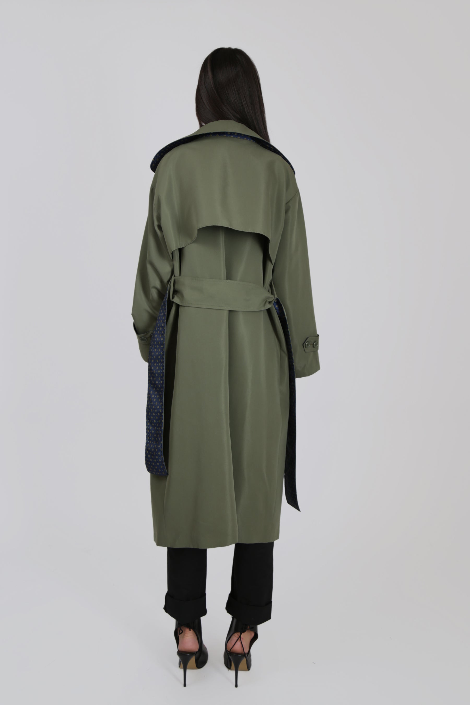 Trench Coat with Belt and Collar Details