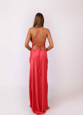 Draped Silk Dress with Open Back