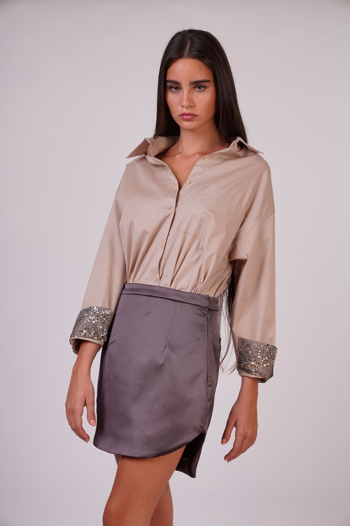 Flowing Blouse with Embroidered Sleeves
